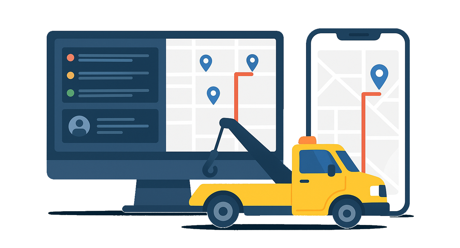 TowMaster dispatch and mobile app illustration